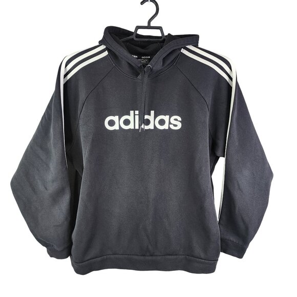 adidas Other - Mens Black Adidas Hoodie Sweatshirt Long Sleeves w/ White Stripes Size XL